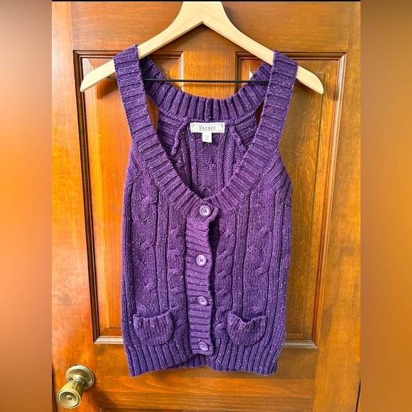 DECREE Cable knit marled  button front Purple sweater vest. Size L. - Picture 1 of 6